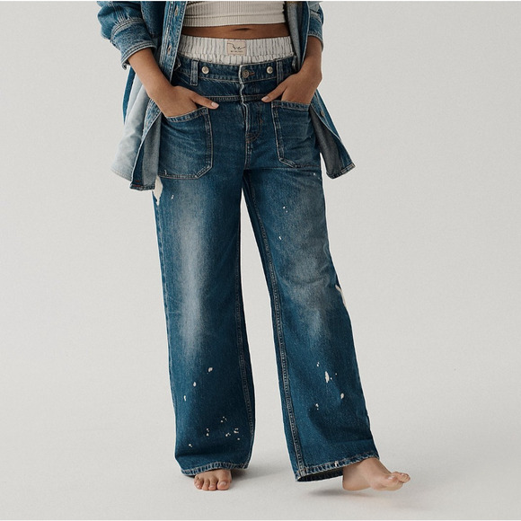 Free People We The Free Palmer Cuffed Jeans Women's Size 32 Paint Splatter Boho - Picture 3 of 16